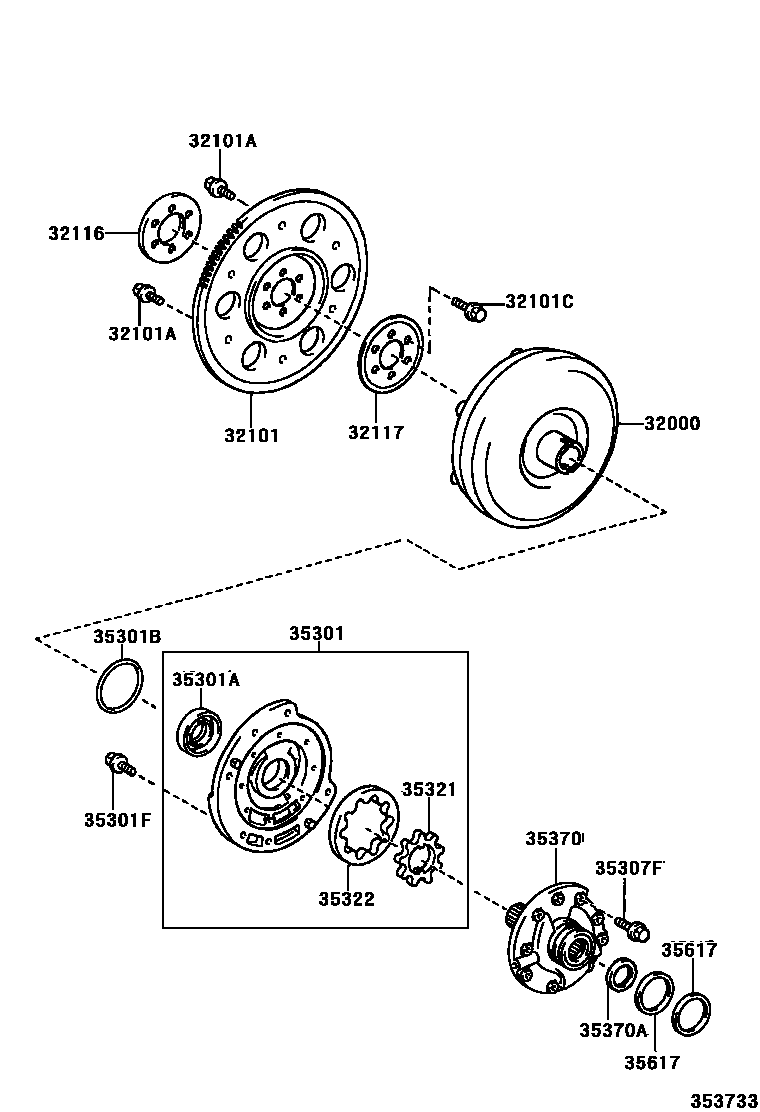 Toyota COROLLA 变矩器、前油泵和链条(ATM) EPC diagram — 353733