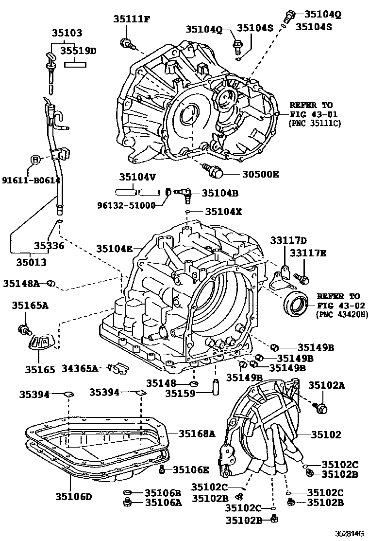 Toyota COROLLA 变速器壳和油底壳(ATM) EPC diagram — 352814G