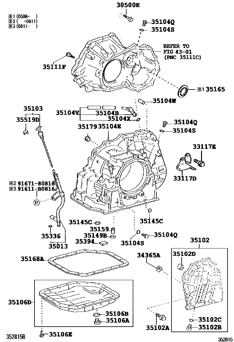 Toyota COROLLA 变速器壳和油底壳(ATM) EPC diagram — 352815D
