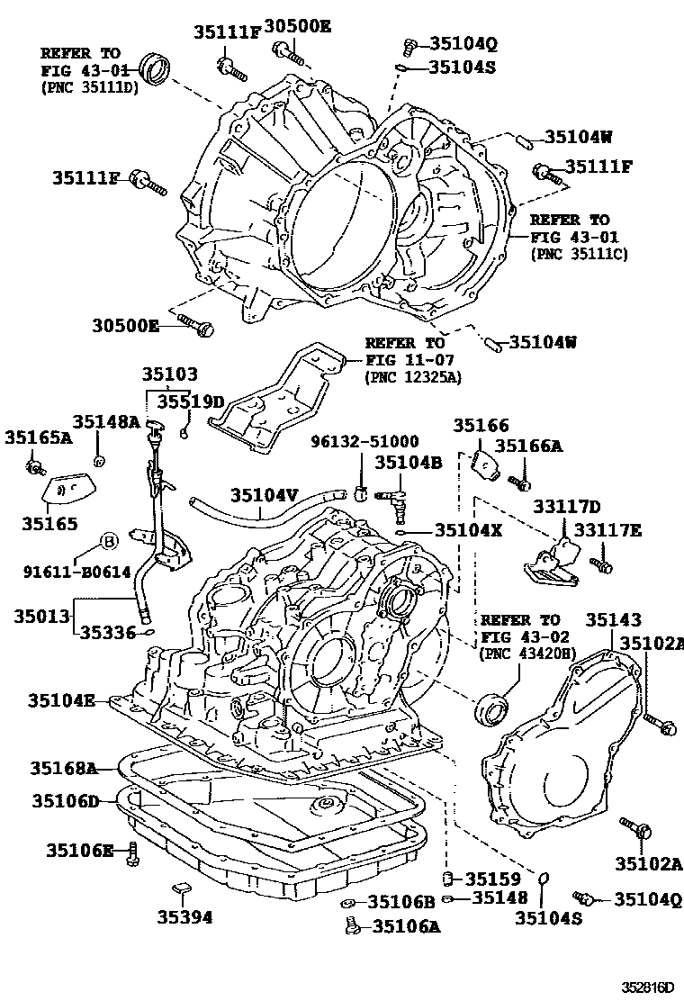 Toyota COROLLA 变速器壳和油底壳(ATM) EPC diagram — 352816D