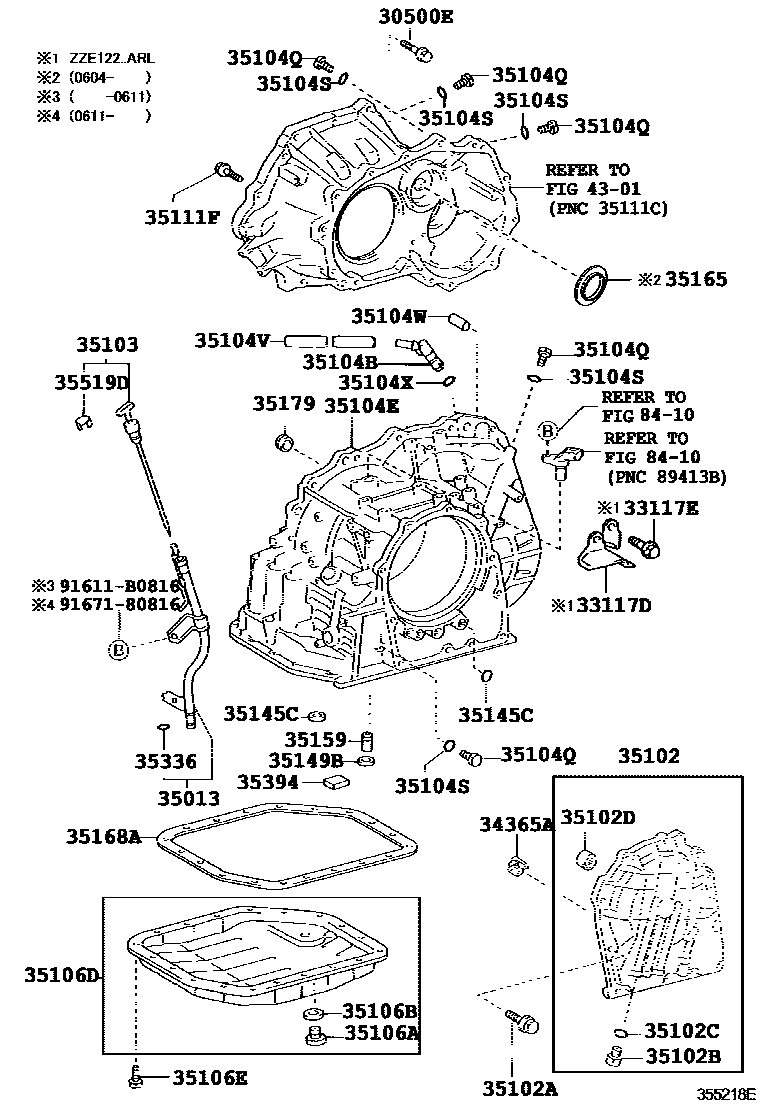 Toyota COROLLA 变速器壳和油底壳(ATM) EPC diagram — 355218E