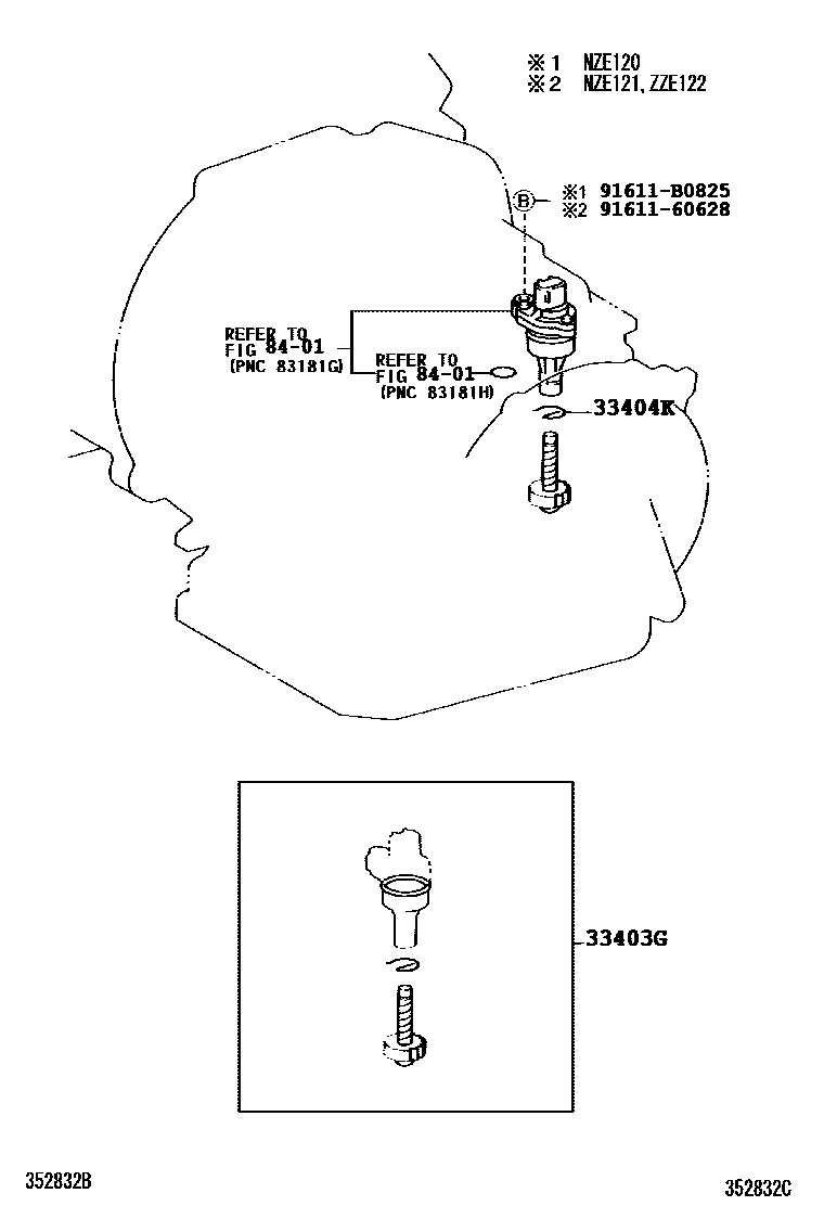 Toyota COROLLA 速度表从动齿轮(ATM) EPC diagram — 352832C
