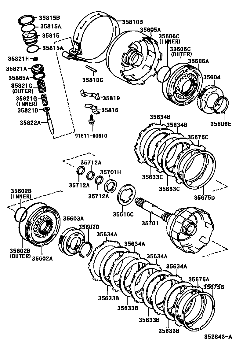 Toyota COROLLA 制动带和多片式离合器(ATM) EPC diagram — 352843A