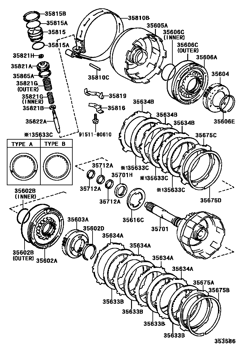 Toyota COROLLA 制动带和多片式离合器(ATM) EPC diagram — 353586