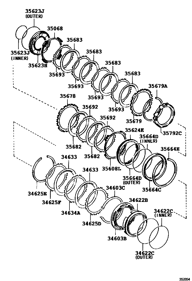 Toyota COROLLA 3号制动器、一档和倒档制动器(ATM) EPC diagram — 352854A