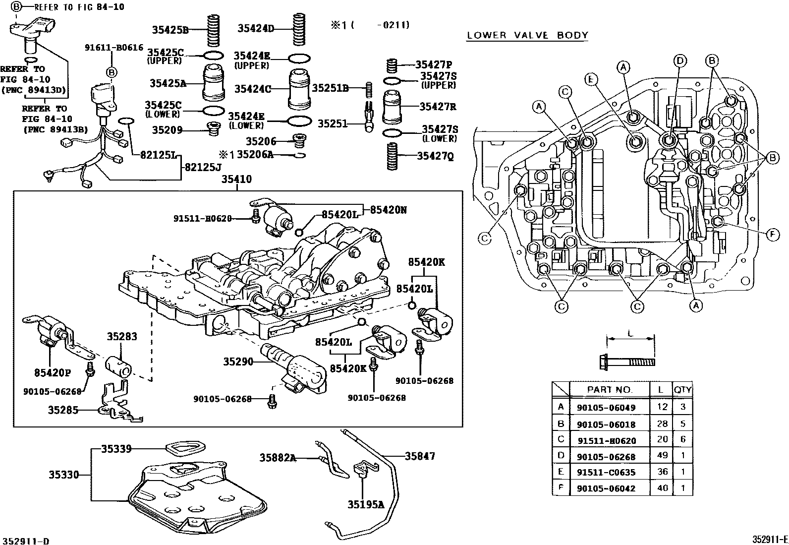 Toyota COROLLA 阀体和滤油网(ATM) EPC diagram — 352911H