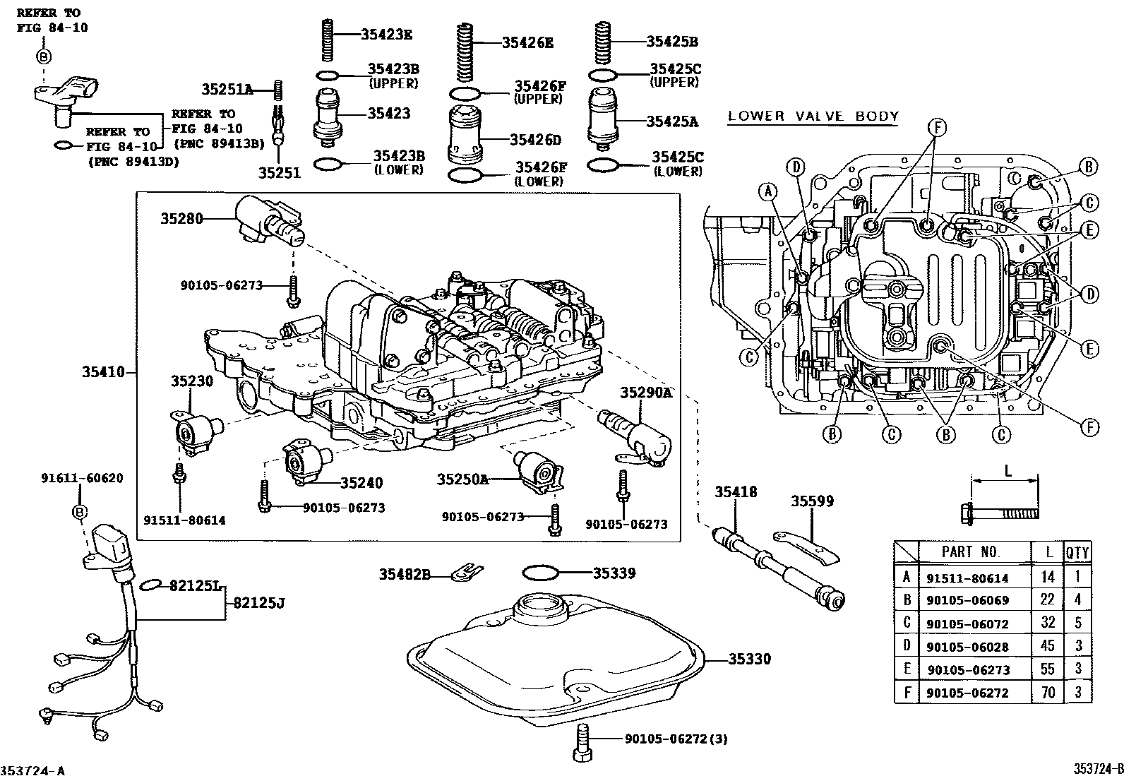 Toyota COROLLA 阀体和滤油网(ATM) EPC diagram — 353724E