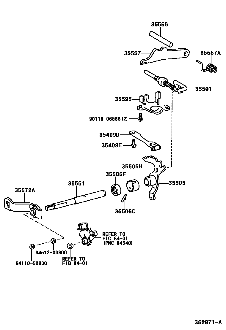 Toyota COROLLA 节气阀连杆和阀杆(ATM) EPC diagram — 352871A