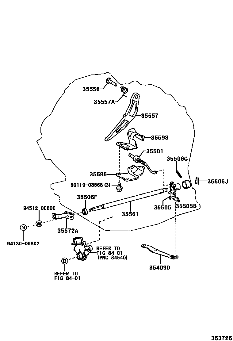 Toyota COROLLA 节气阀连杆和阀杆(ATM) EPC diagram — 353726