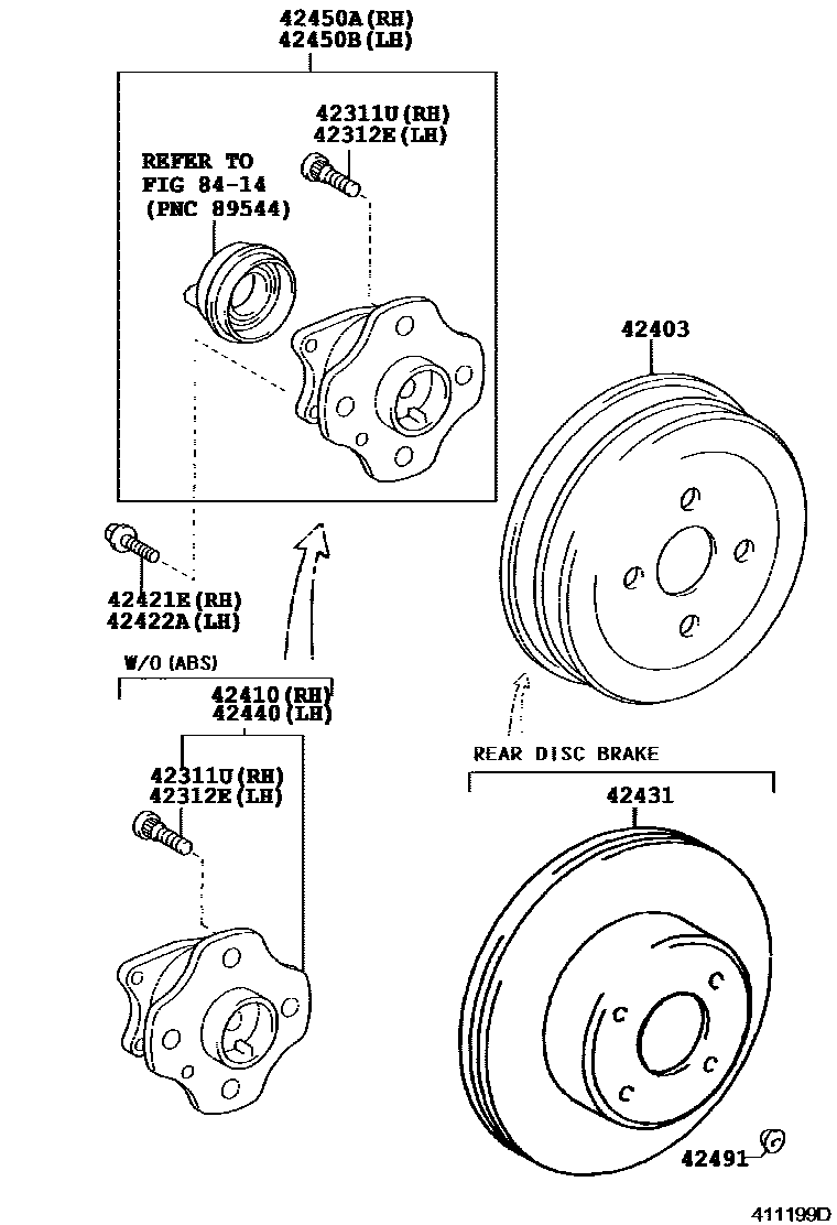 Toyota COROLLA 后桥半轴和后桥轮毂 EPC diagram — 411199D