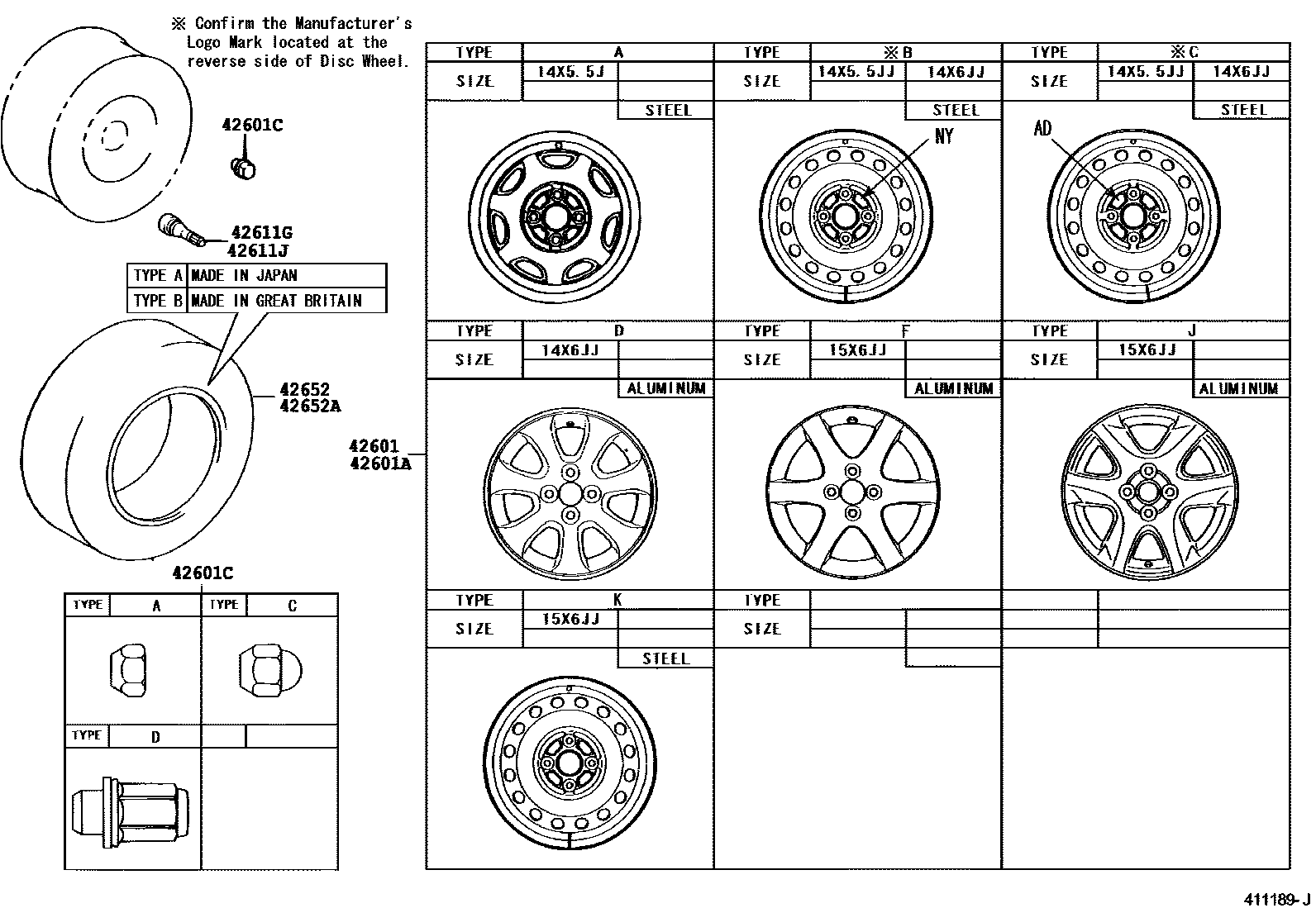 Toyota COROLLA 车轮和车轮盖 EPC diagram — 411189J