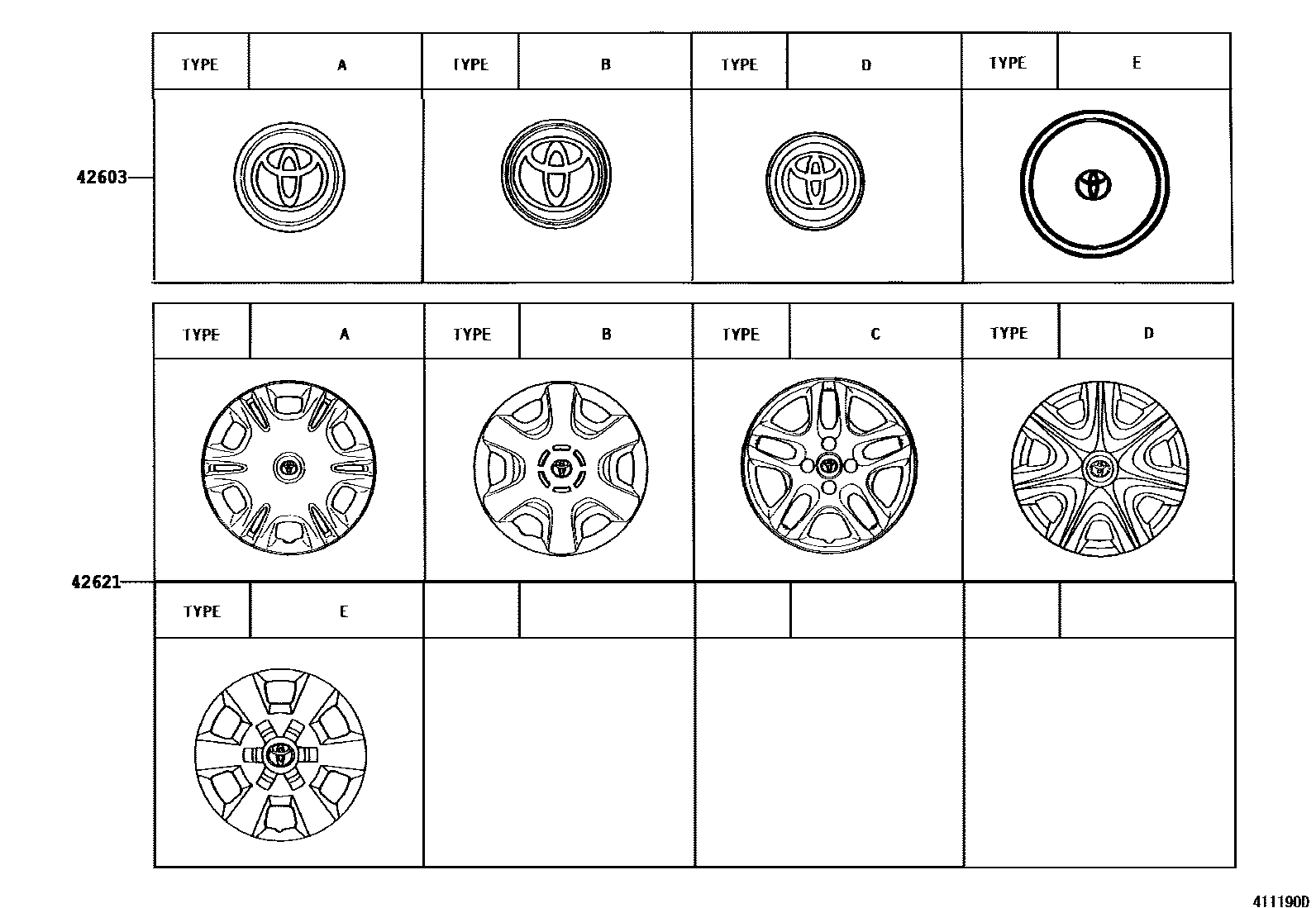 Toyota COROLLA 车轮和车轮盖 EPC diagram — 411190D