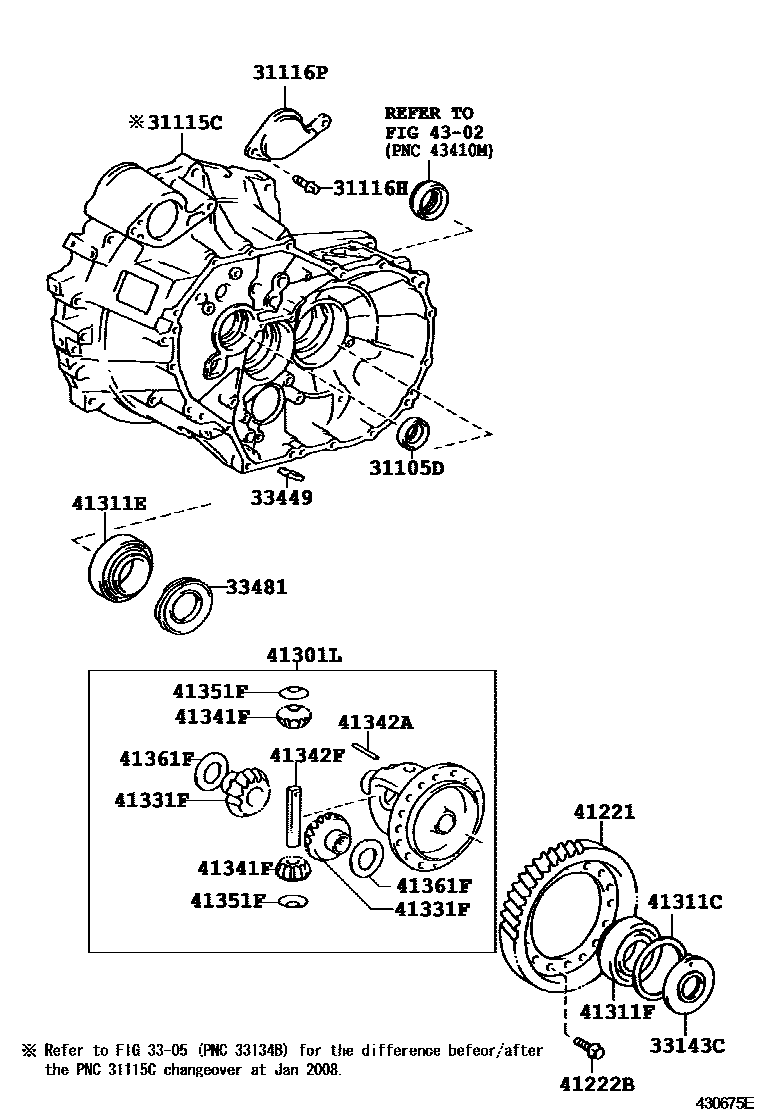Toyota COROLLA 前桥壳和差速器 EPC diagram — 430675E