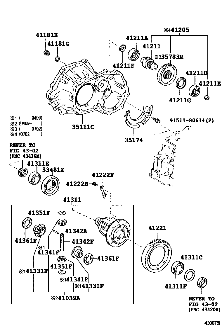 Toyota COROLLA 前桥壳和差速器 EPC diagram — 430678I