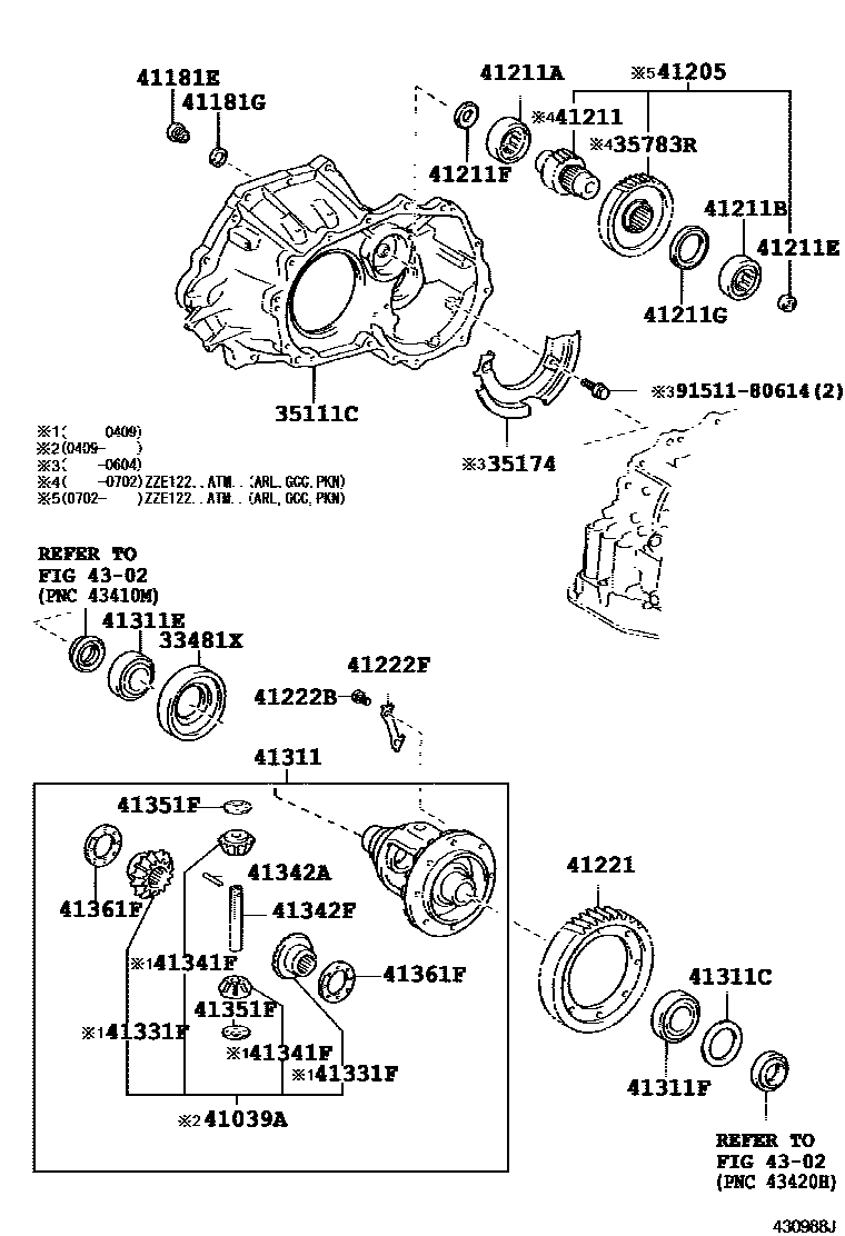 Toyota COROLLA 前桥壳和差速器 EPC diagram — 430988J