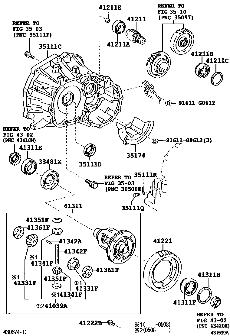 Toyota COROLLA 前桥壳和差速器 EPC diagram — 431599A