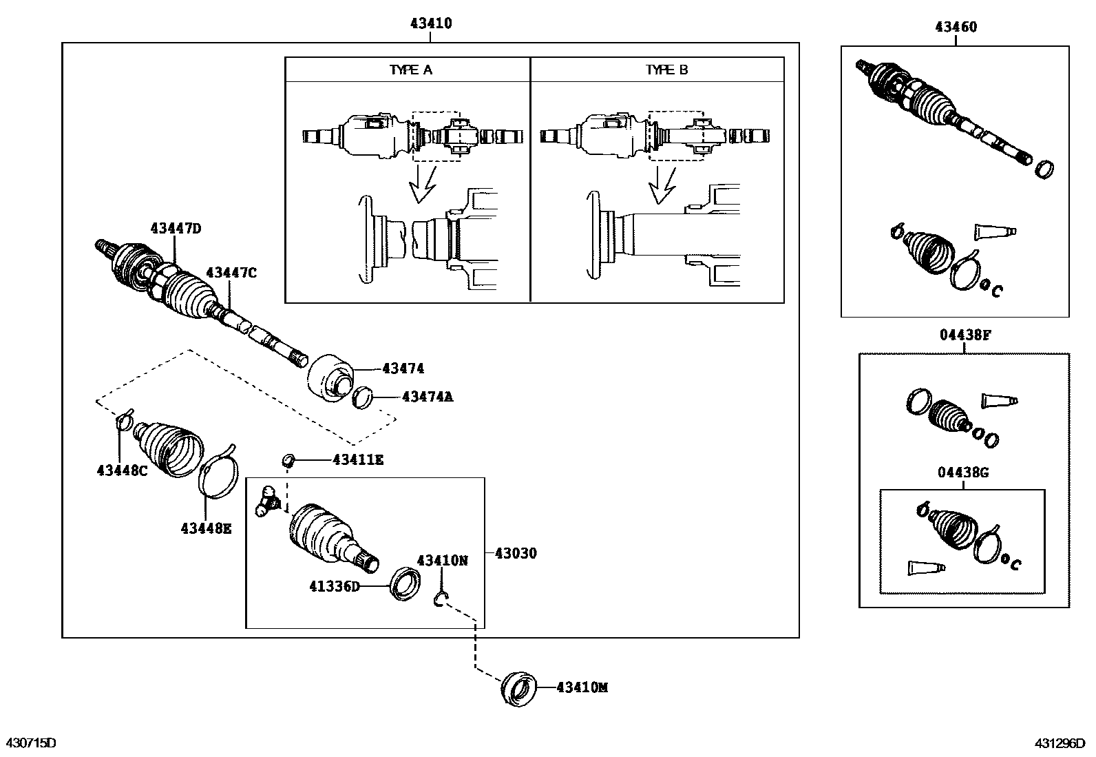 Toyota COROLLA Front Drive Shaft EPC diagram — 431296D