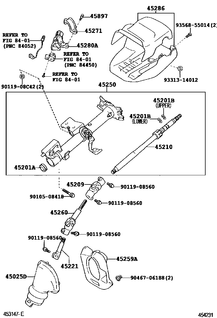 Toyota COROLLA Steering Column & Shaft EPC diagram — 454231