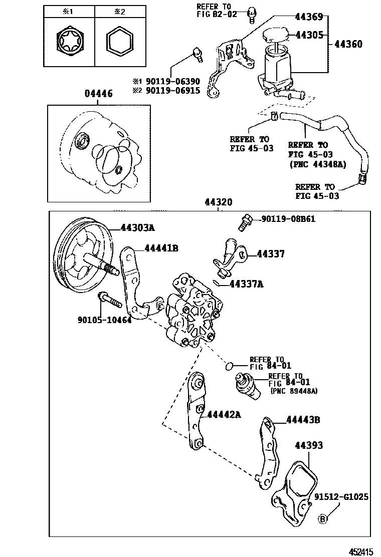 Toyota COROLLA 叶片泵和储油罐(动力转向) EPC diagram — 452415J