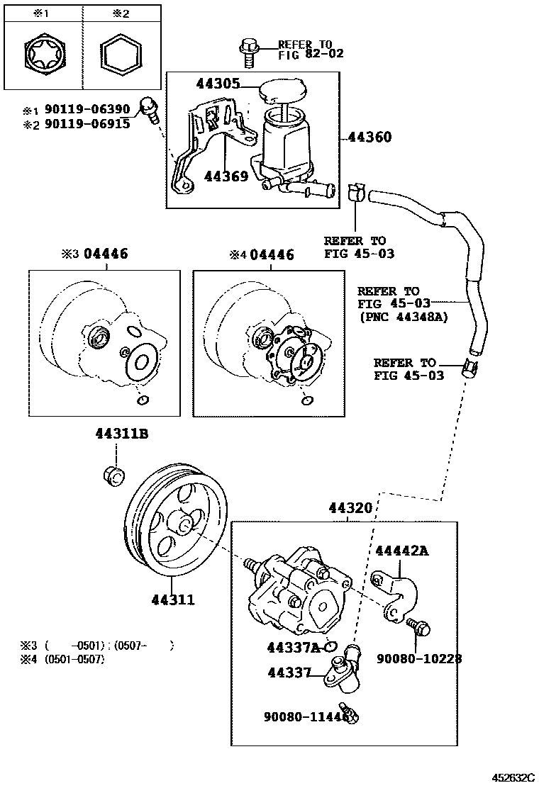 Toyota COROLLA 叶片泵和储油罐(动力转向) EPC diagram — 452632C