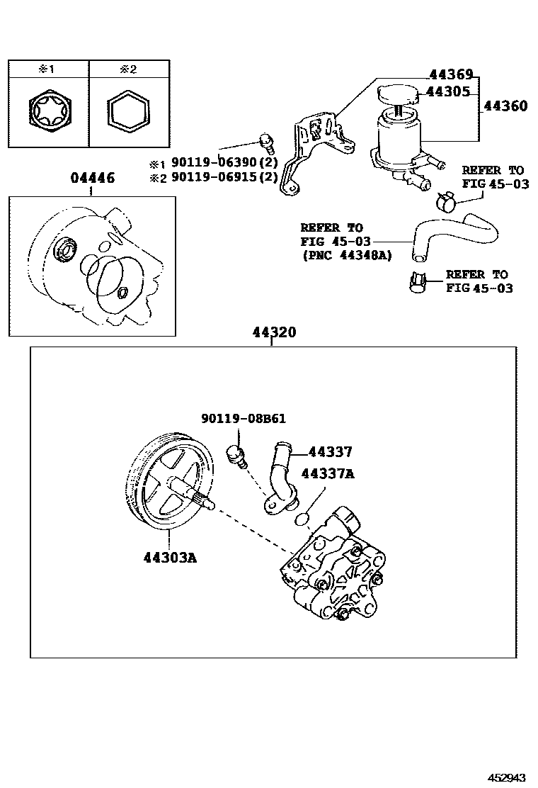 Toyota COROLLA 叶片泵和储油罐(动力转向) EPC diagram — 452943G