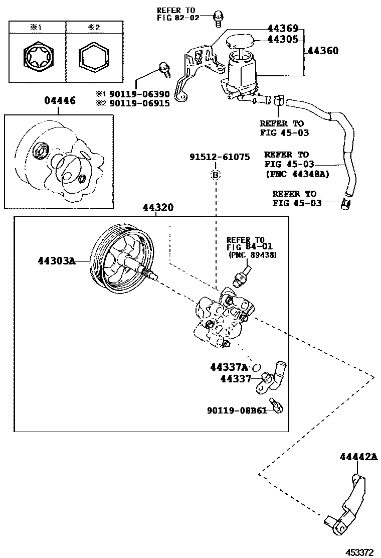 Toyota COROLLA 叶片泵和储油罐(动力转向) EPC diagram — 453372G