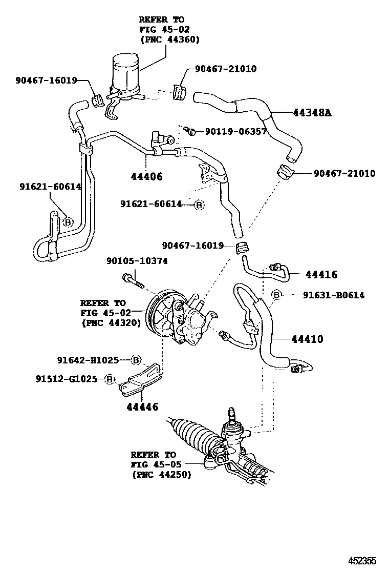 Toyota COROLLA 动力转向配管 EPC diagram — 452355H