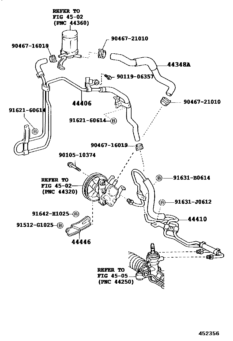 Toyota COROLLA 动力转向配管 EPC diagram — 452356F