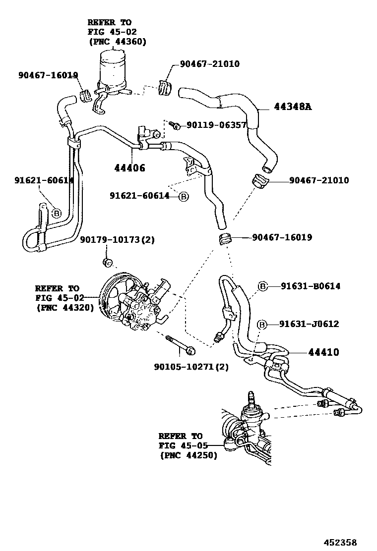 Toyota COROLLA 动力转向配管 EPC diagram — 452358D
