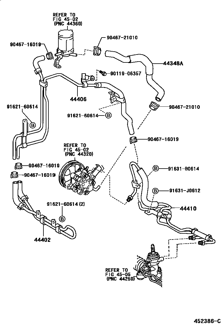 Toyota COROLLA 动力转向配管 EPC diagram — 452386C