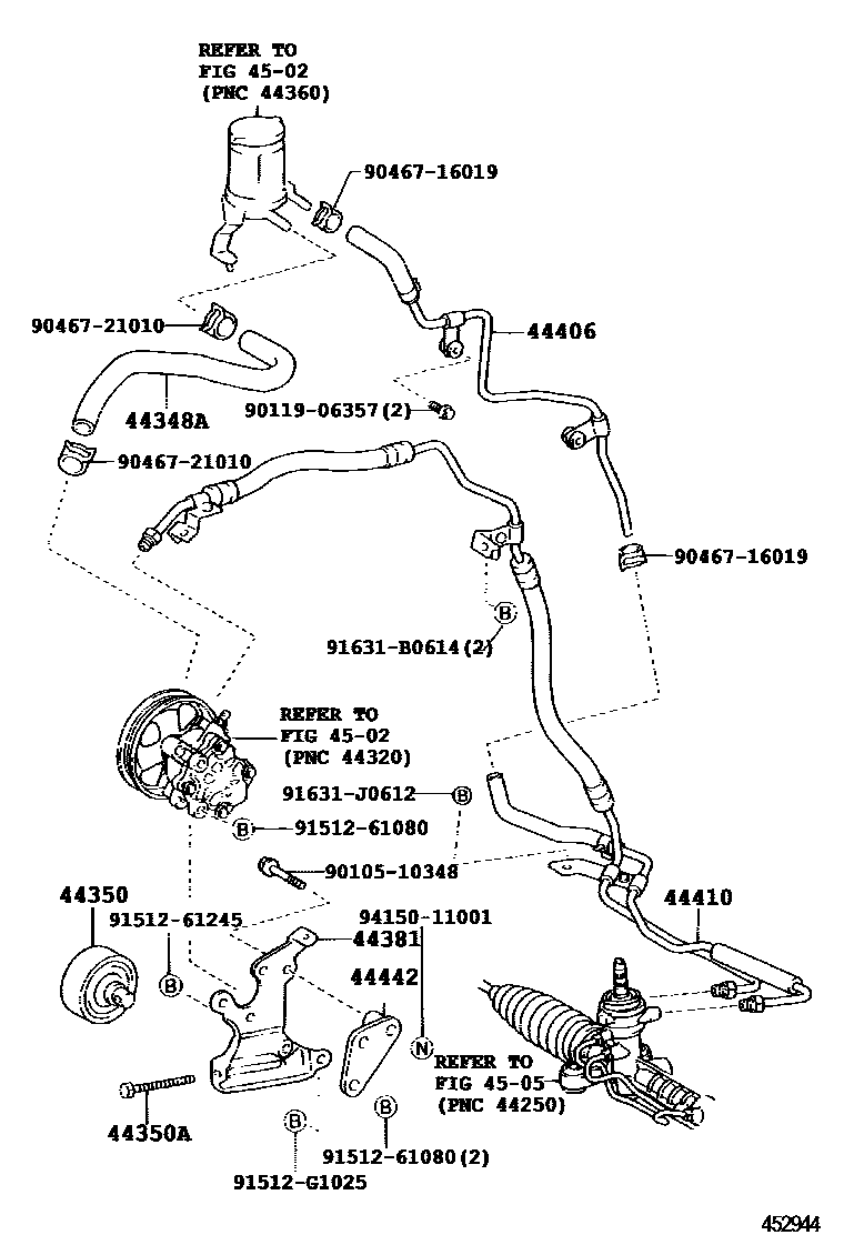 Toyota COROLLA 动力转向配管 EPC diagram — 452944F