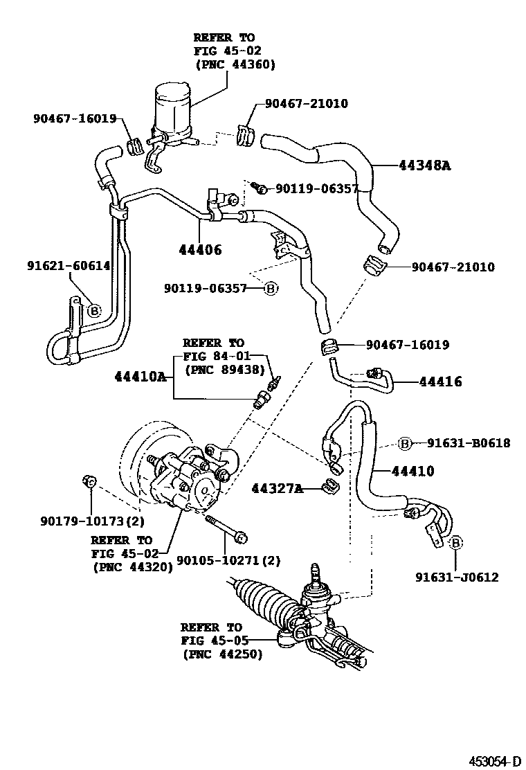 Toyota COROLLA 动力转向配管 EPC diagram — 453054D