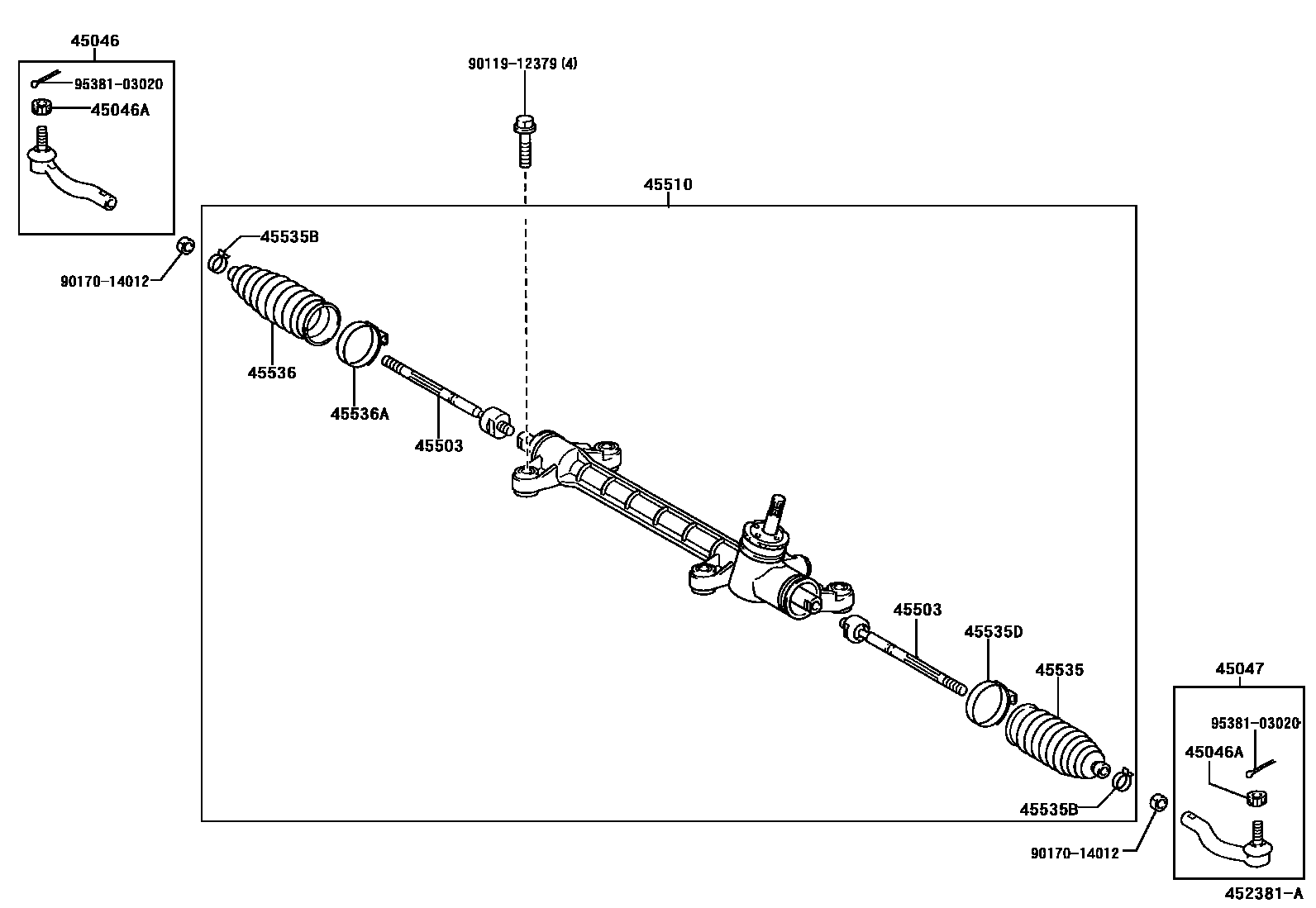 Toyota COROLLA 前转向齿轮和连杆 EPC diagram — 452381A