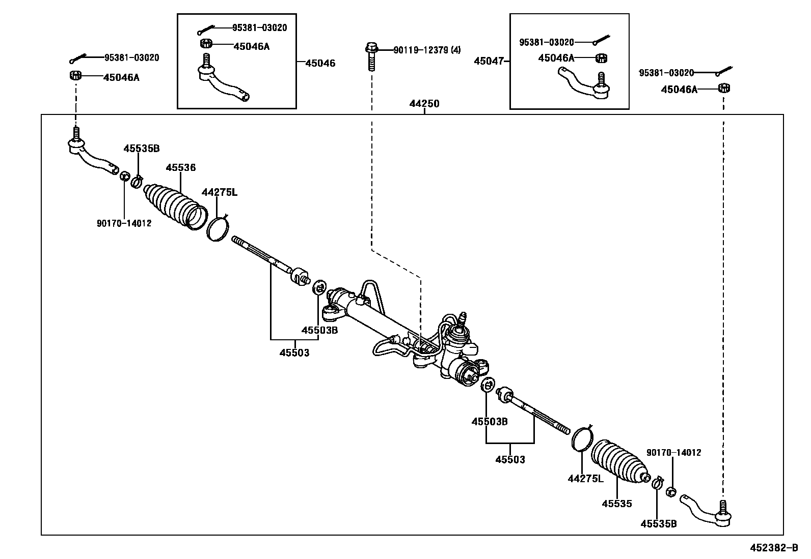 Toyota COROLLA 前转向齿轮和连杆 EPC diagram — 452382B