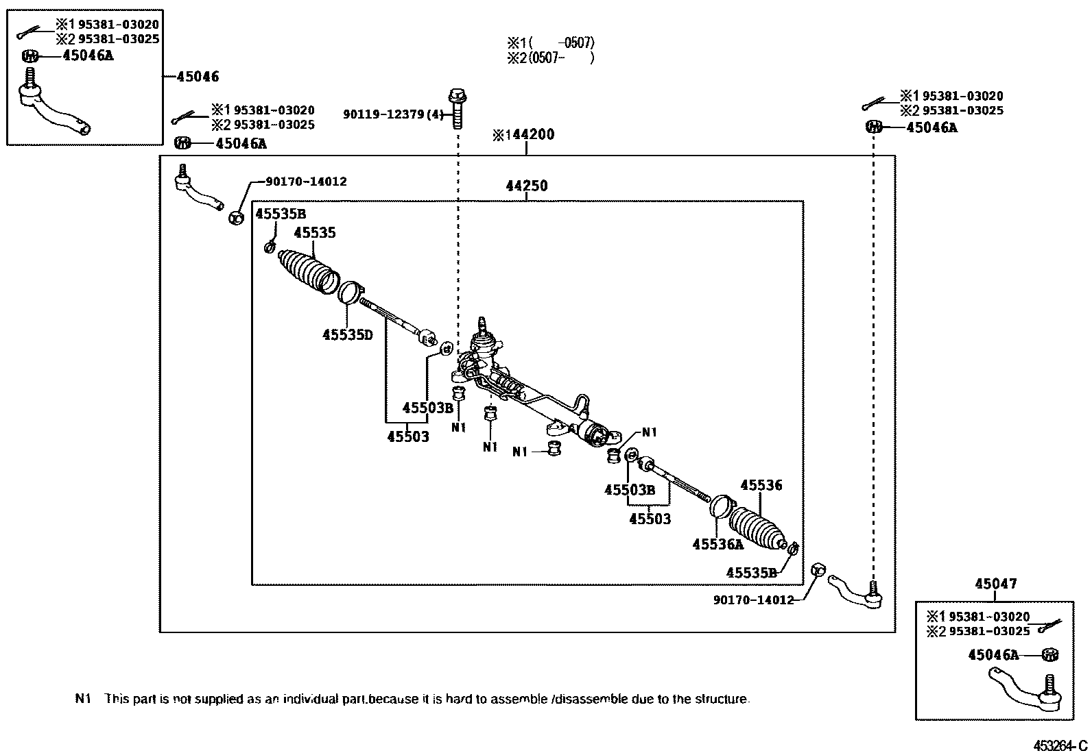 Toyota COROLLA 前转向齿轮和连杆 EPC diagram — 453264C