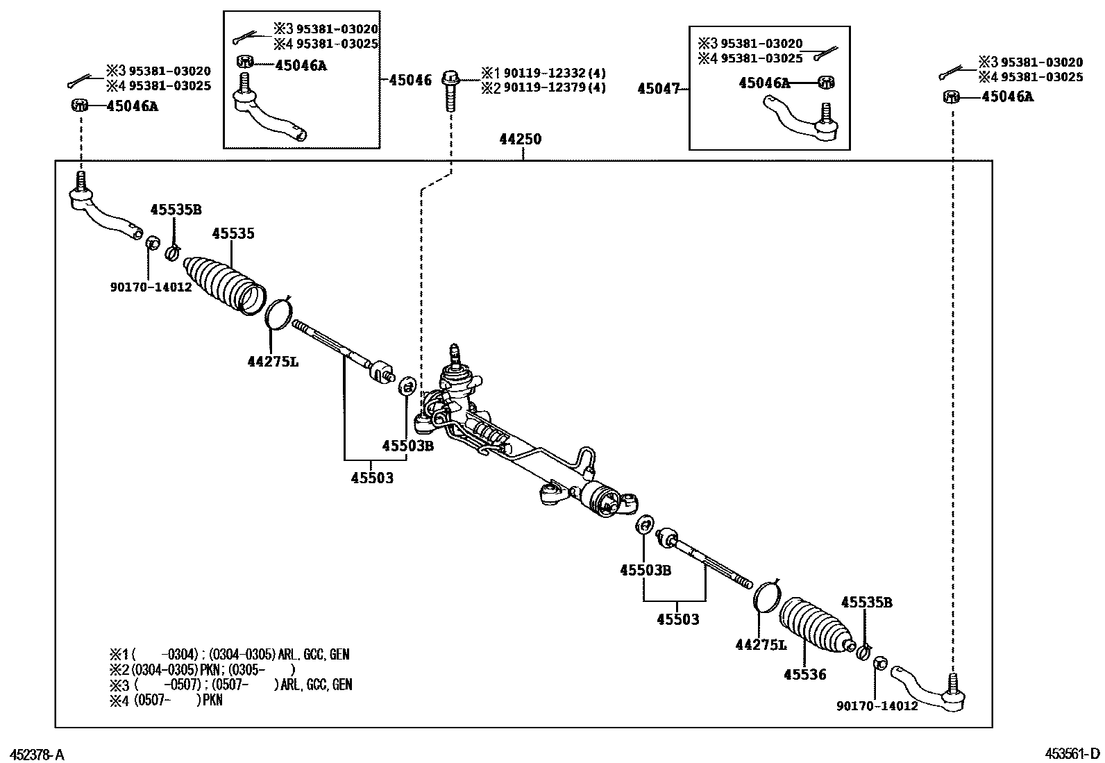 Toyota COROLLA 前转向齿轮和连杆 EPC diagram — 453561D