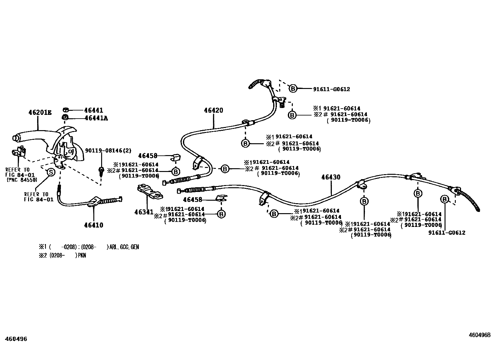 Toyota COROLLA Parking Brake & Cable EPC diagram — 460496B