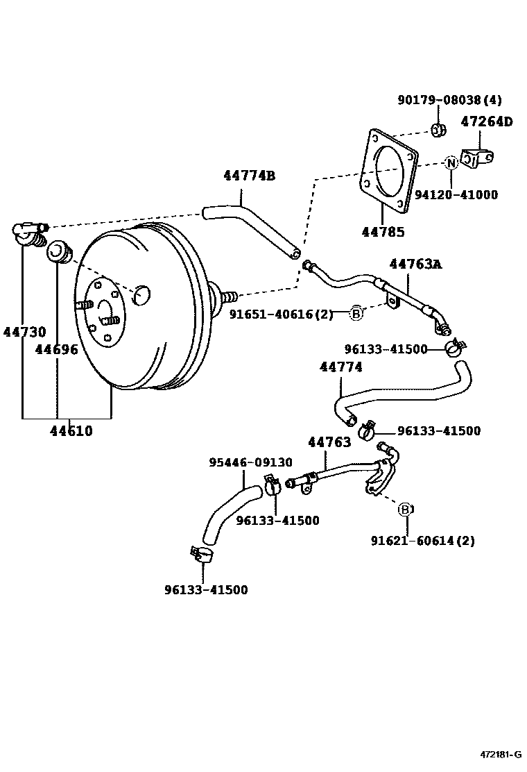 Toyota COROLLA 制动助力器和真空管 EPC diagram — 472181G