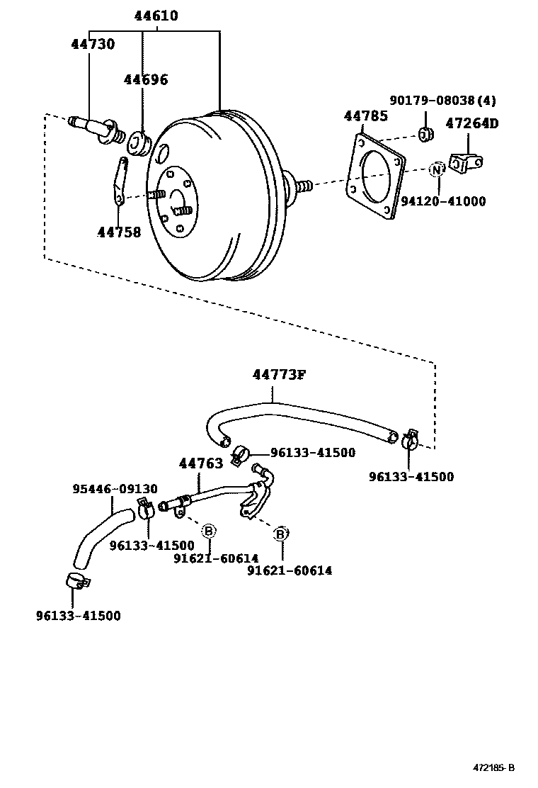 Toyota COROLLA 制动助力器和真空管 EPC diagram — 472185B