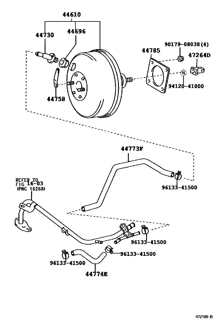 Toyota COROLLA 制动助力器和真空管 EPC diagram — 472188B