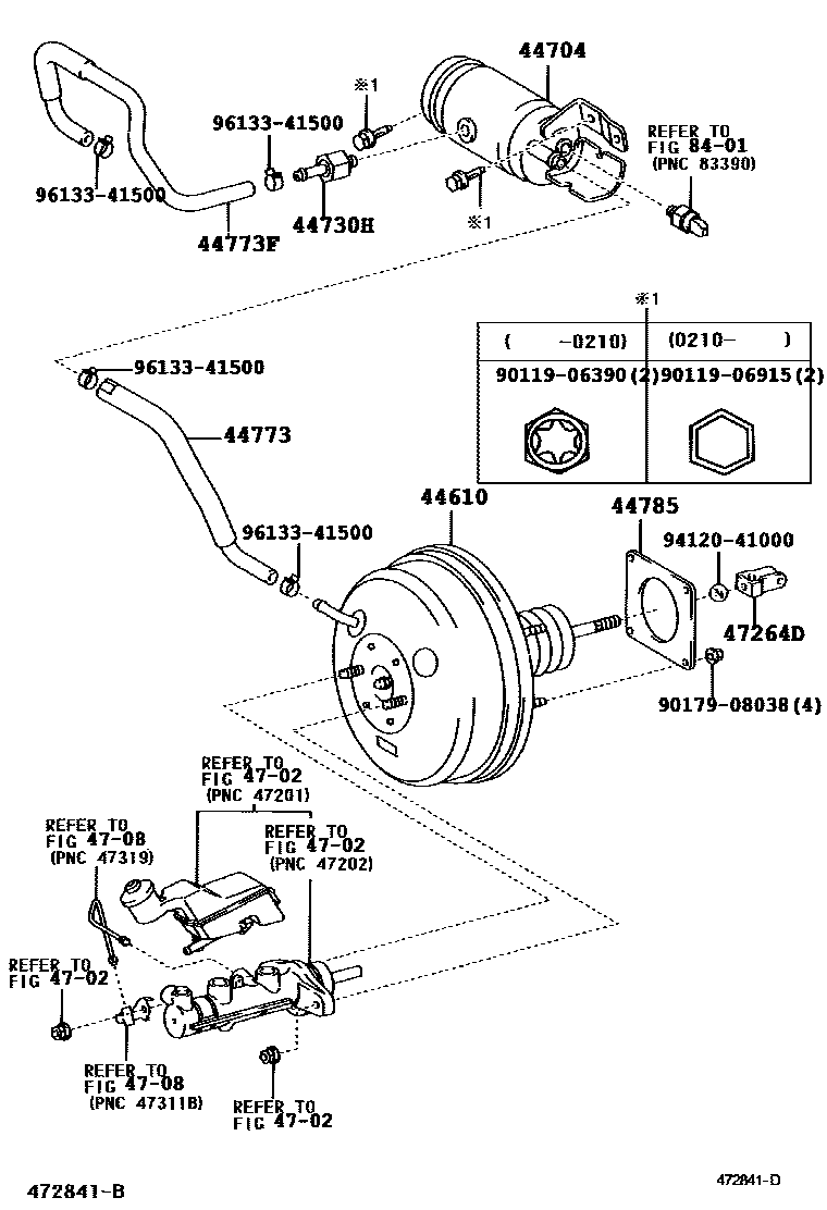 Toyota COROLLA 制动助力器和真空管 EPC diagram — 472841D