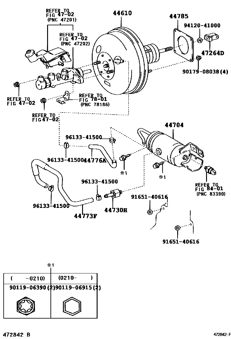 Toyota COROLLA 制动助力器和真空管 EPC diagram — 472842F