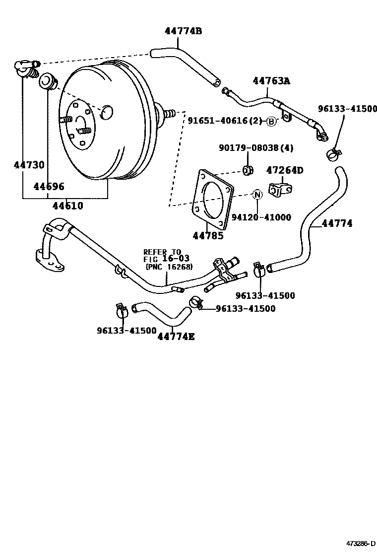 Toyota COROLLA 制动助力器和真空管 EPC diagram — 473286D