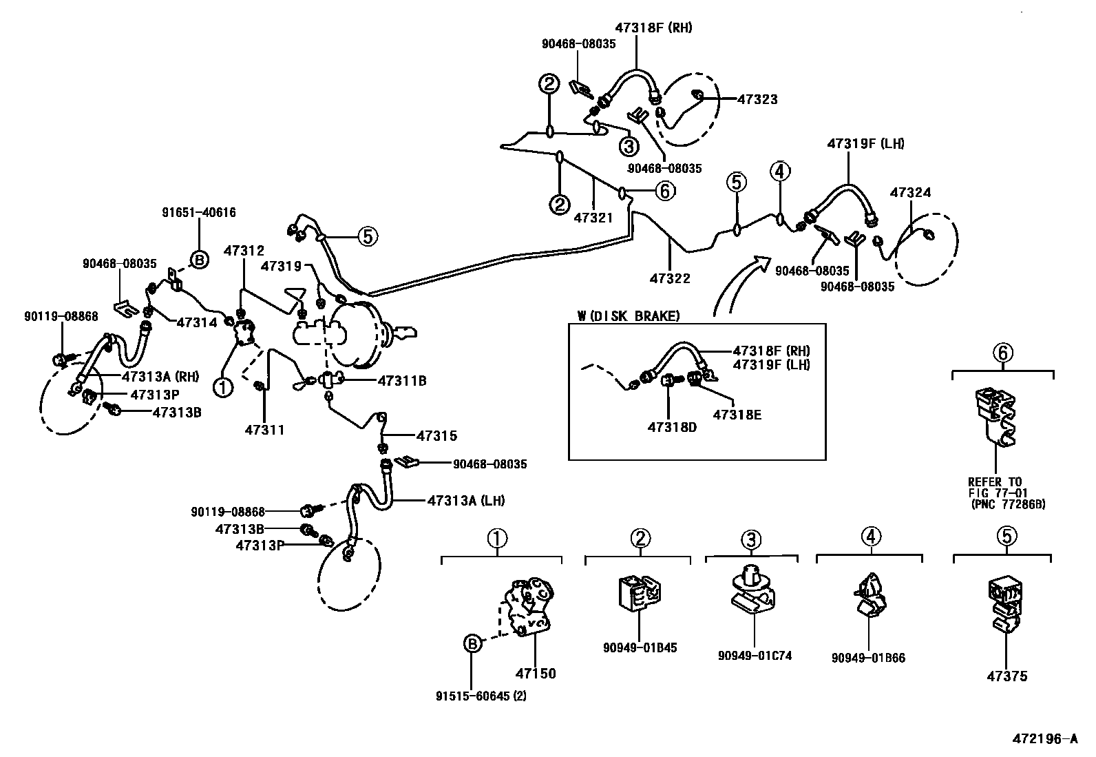 Toyota COROLLA 制动配管和卡箍 EPC diagram — 472196A