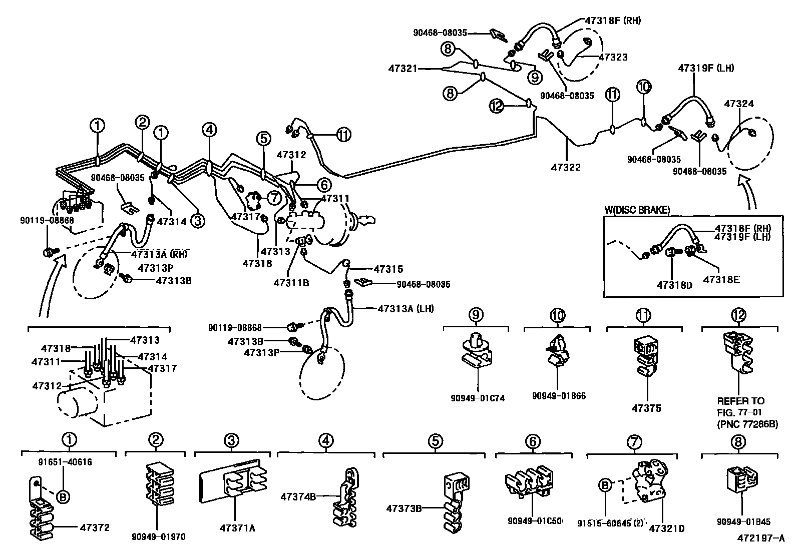 Toyota COROLLA 制动配管和卡箍 EPC diagram — 472197A