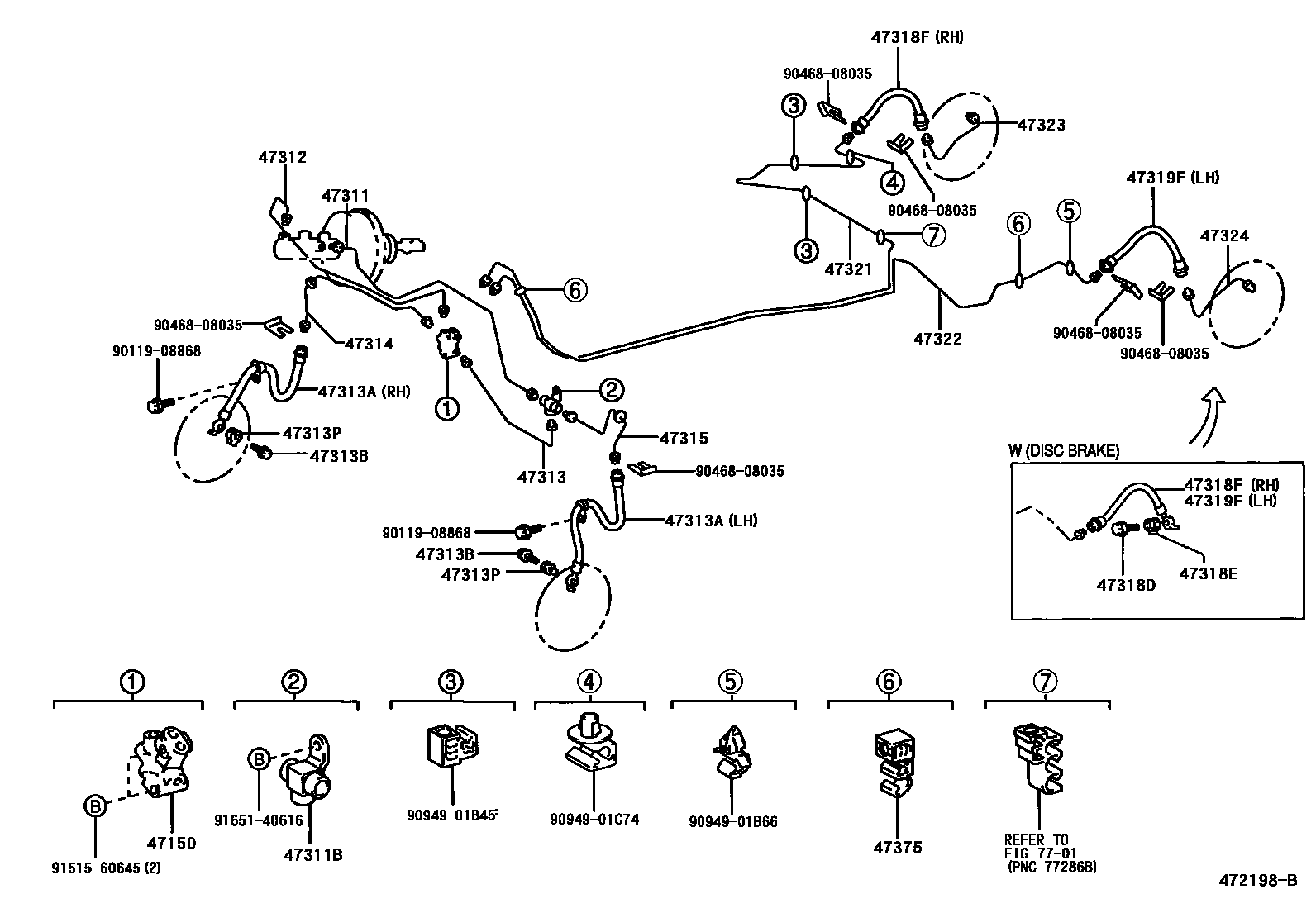 Toyota COROLLA 制动配管和卡箍 EPC diagram — 472198B