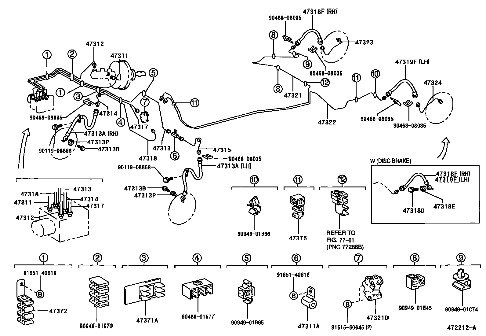Toyota COROLLA 制动配管和卡箍 EPC diagram — 472212A