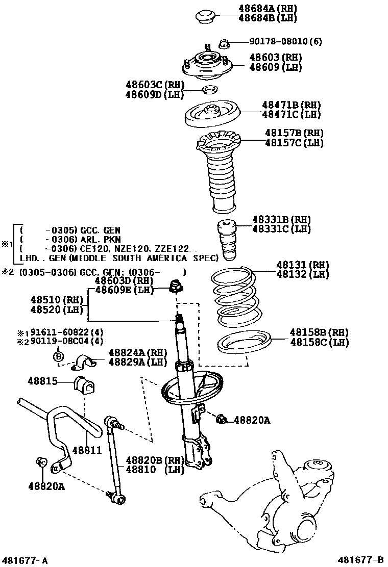 Toyota COROLLA Front Spring & Shock Absorber EPC diagram — 481677B