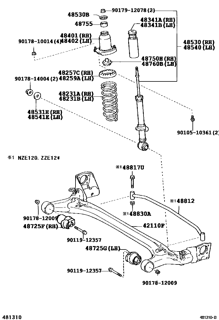Toyota COROLLA Rear Spring & Shock Absorber EPC diagram — 481310B