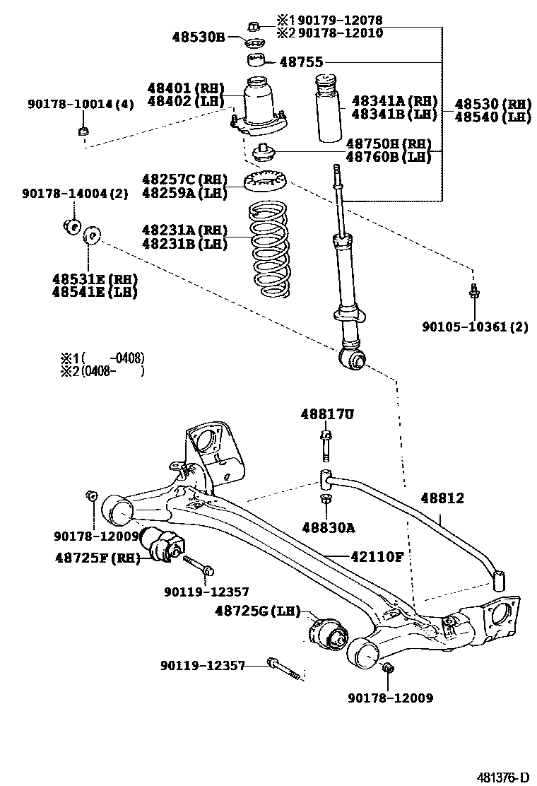 Toyota COROLLA Rear Spring & Shock Absorber EPC diagram — 481376E